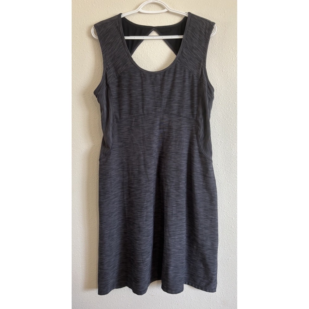 prAna Calico Dress Womens XL Gray Sleeveless Open Back Built In Bra Athletic